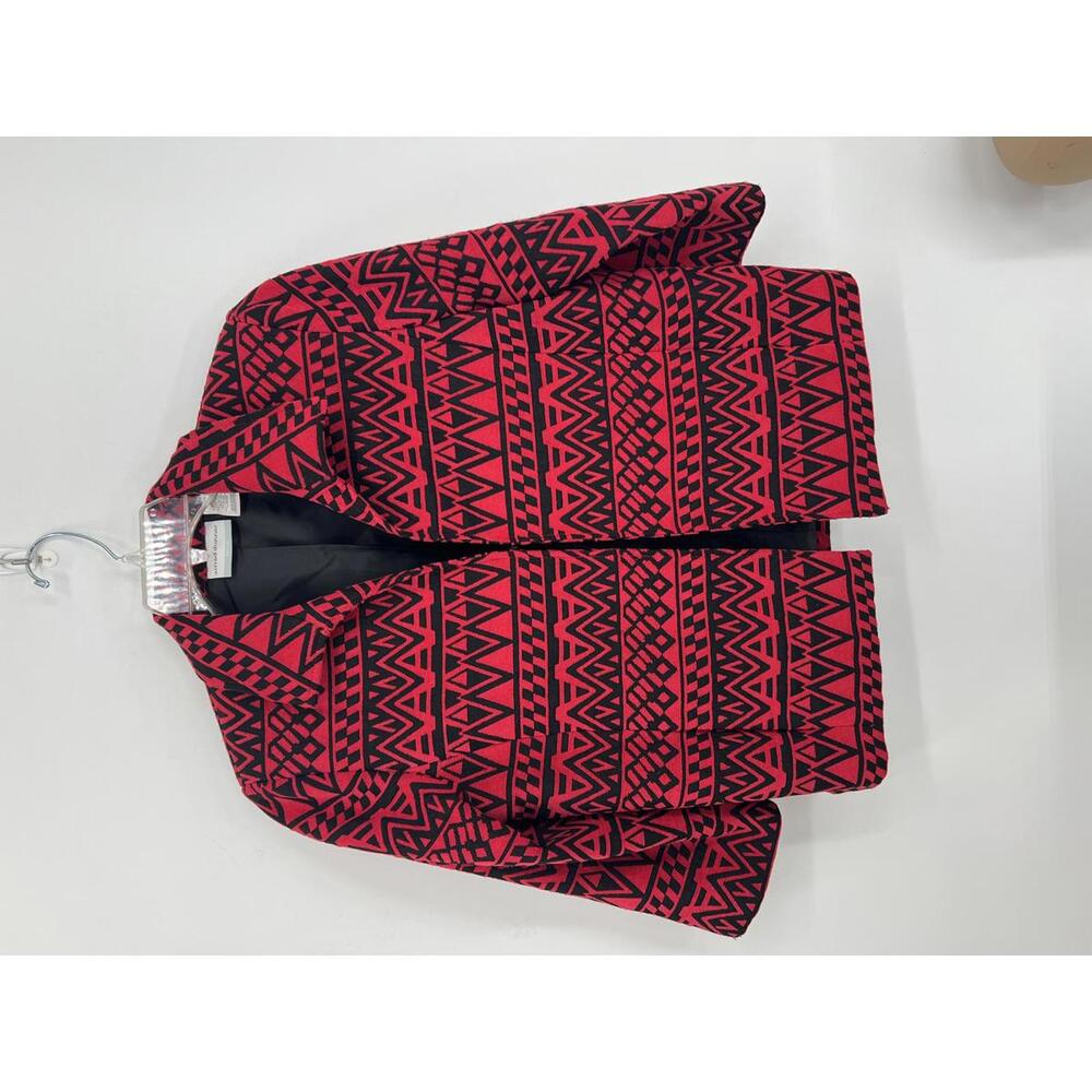 Geometric Pattern Cropped Jacket Size 10p Red Bla… - image 2